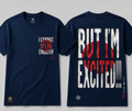 'I cannot speak English but I'm excited!' short sleeve tee - flag reveal blue design