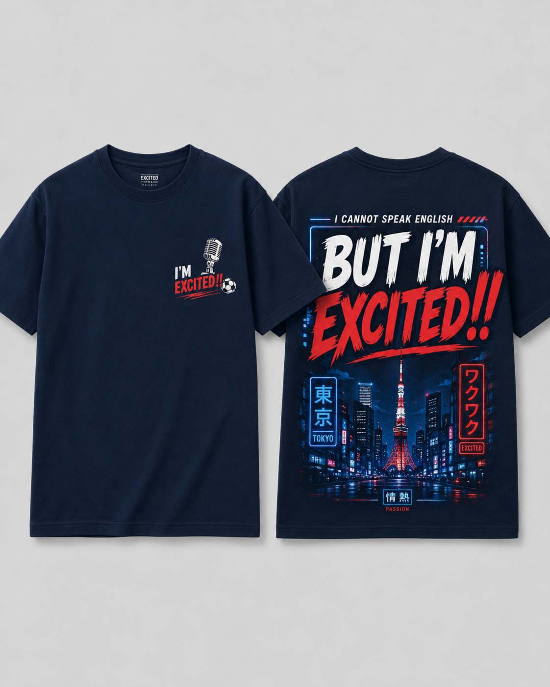 'I cannot speak English but I'm excited!' short sleeve tee - Tokyo city design